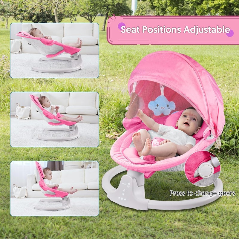 Bellababy Bluetooth Baby Swing for Infants, Compact & Portable Baby Swing for Girl, 3 Seat Positions, 5 Swing Speed, 10 Music, Remote Control, USB Plug-in Power, Reversible Cushion for All Seasons - Image 5
